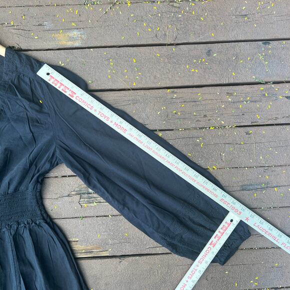 Old Navy Black Smocked Waist Midi Dress Women’s Size M Embroidered Hem - Picture 11 of 14